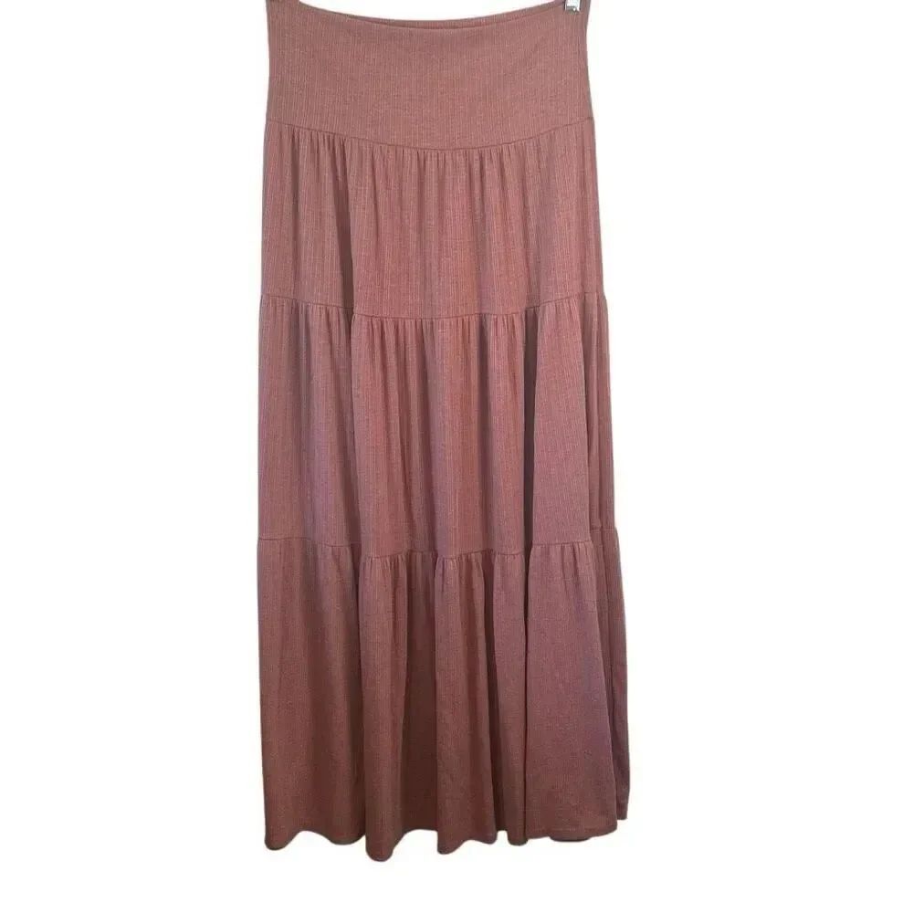 Ces Femme Dusty Pink Tired Boho Maxi Knit Skirt XL